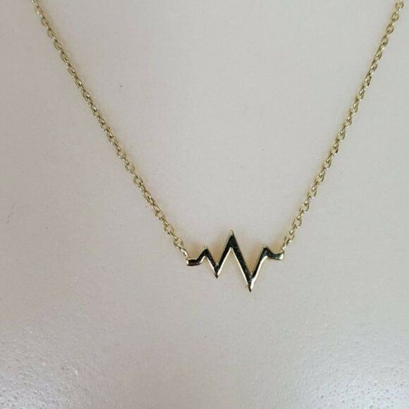 Sterling Silver Gold Wash Vermeil 925 LA Heartbeat Heart EKG Love Dainty Necklac - Picture 1 of 10